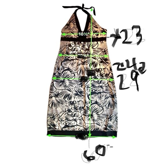 Women’s M Black & Beige Floral Halter Maxi Dress Tie Neckline Stretch Fabric - Picture 4 of 5